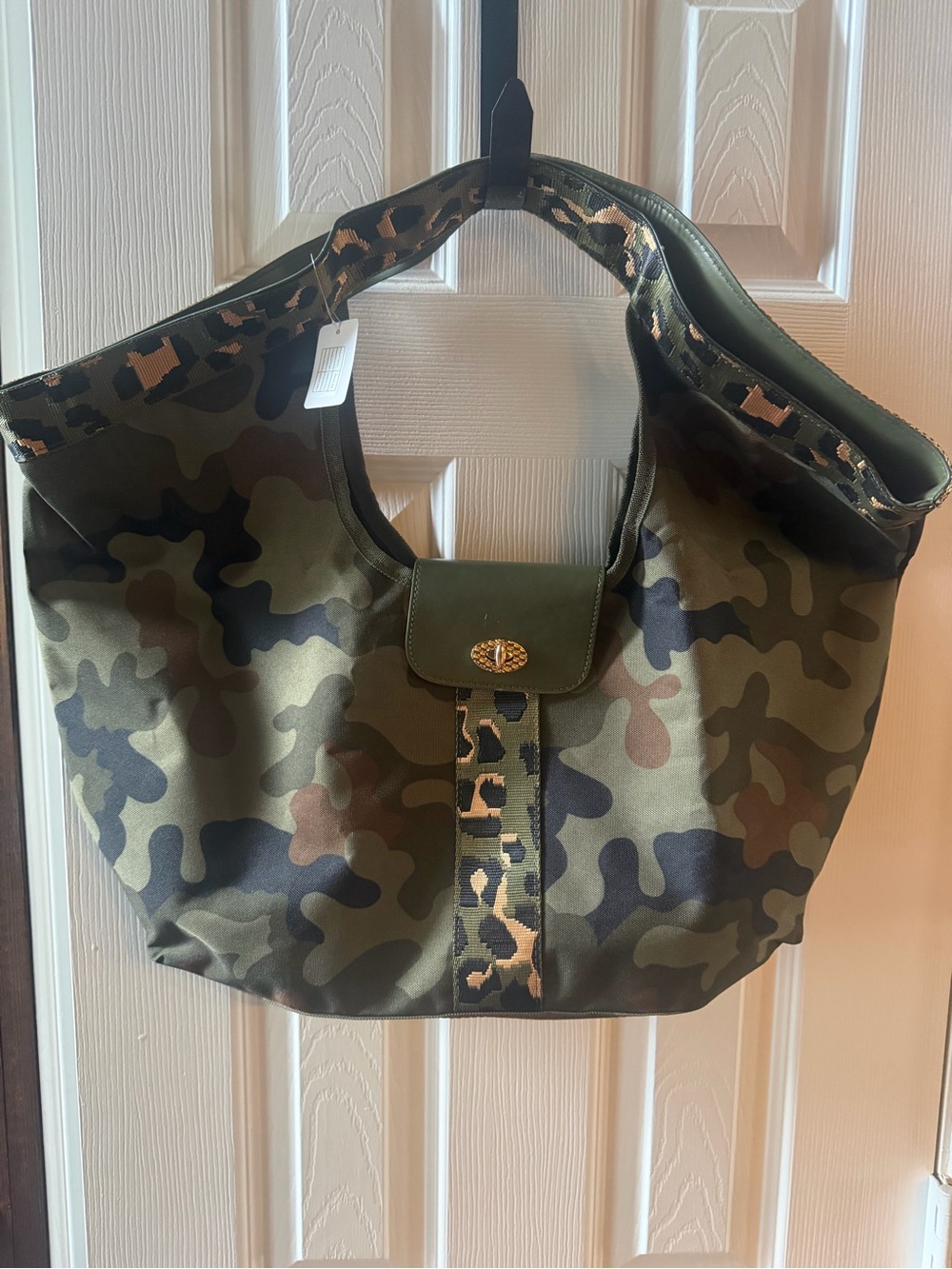 SHEIN Olive Camouflage Tote with Leopard Accent